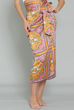 Tangerine/Pink High Waisted Wrap Satin Midi Skirt