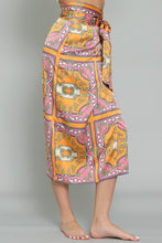 Tangerine/Pink High Waisted Wrap Satin Midi Skirt