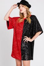 Black/Red Game Day Two-tone Sequin Oversized Tunic Dress