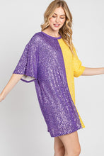 Purple/Yellow Color Block Sequin Dress Top
