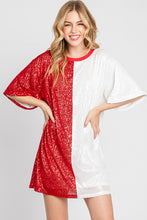 Red/White Game Day Two-tone Sequin Oversized Tunic Dress