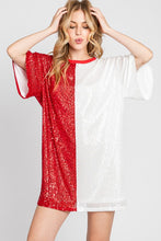 Red/White Game Day Two-tone Sequin Oversized Tunic Dress