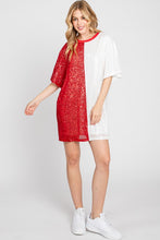 Red/White Color Block Sequin Dress Top