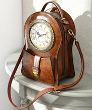 Brown Clock Shaped Pu Leather Backpack