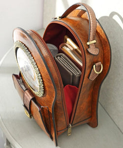 Brown Clock Shaped Pu Leather Backpack