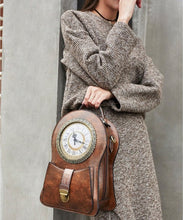 Brown Clock Shaped Pu Leather Backpack