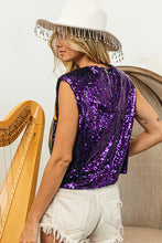 Purple Mardi Gras Letter Patches Sequin Sleeveless Top