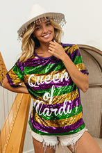 Purple Queen Of Mardi Printed Stripe Sequins Dress