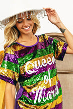Purple Queen Of Mardi Printed Stripe Sequins Dress