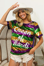 Purple Queen Of Mardi Printed Stripe Sequins Dress