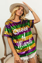 Purple Queen Of Mardi Printed Stripe Sequins Dress