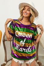 Purple Queen Of Mardi Printed Stripe Sequins Dress