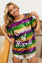 Purple Queen Of Mardi Printed Stripe Sequins Dress