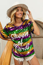 Purple Queen Of Mardi Printed Stripe Sequins Dress