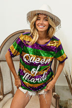 Purple Queen Of Mardi Printed Stripe Sequins Dress