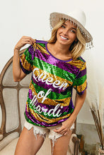 Purple Queen Of Mardi Printed Stripe Sequins Dress