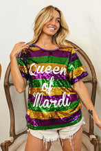 Purple Queen Of Mardi Printed Stripe Sequins Dress