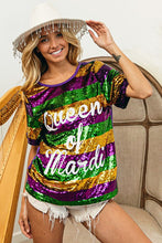 Purple Queen Of Mardi Printed Stripe Sequins Dress