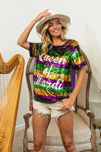 Purple Queen Of Mardi Printed Stripe Sequins Dress