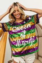 Purple Queen Of Mardi Printed Stripe Sequins Dress