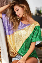 Purple/Mustard Sequins Color Blocking With Inside Lining