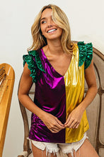 Purple/Mustard Mardi Gras Ruffled Metallic Top