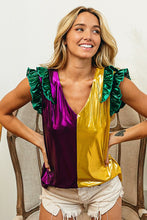 Purple/Mustard Mardi Gras Ruffled Metallic Top
