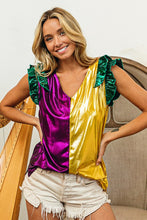 Purple/Mustard Mardi Gras Ruffled Metallic Top