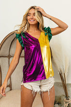 Purple/Mustard Mardi Gras Ruffled Metallic Top