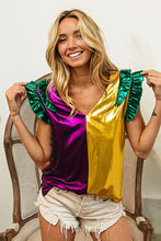 Purple/Mustard Mardi Gras Ruffled Metallic Top