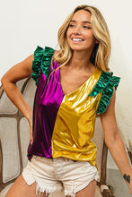Purple/Mustard Mardi Gras Ruffled Metallic Top