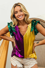 Purple/Mustard Mardi Gras Ruffled Metallic Top