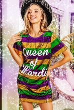 Purple Mardi Gras Printed Color Block Sequins Dress