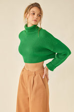 Green Turtle Neck Loose Fit Crop Sweater