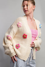 Cream 3D Floral Long Sleeve Cardigan