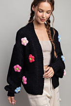Black 3D Floral Long Sleeve Cardigan