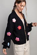 Black 3D Floral Long Sleeve Cardigan