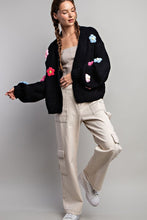 Black 3D Floral Long Sleeve Cardigan