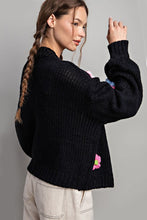 Black 3D Floral Long Sleeve Cardigan