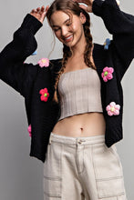 Black 3D Floral Long Sleeve Cardigan