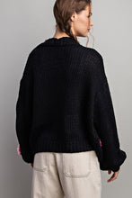 Black 3D Floral Long Sleeve Cardigan