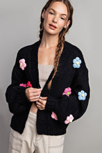 Black 3D Floral Long Sleeve Cardigan
