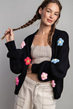 Black 3D Floral Long Sleeve Cardigan