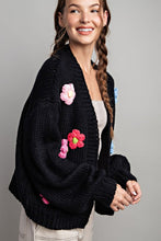 Black 3D Floral Long Sleeve Cardigan