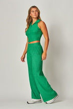 Pine Green Crinkle Textured Collar Zip-up 2pc Loungewear Set