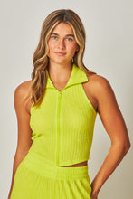 Lime Jewel Crinkle Textured Collar Zip-up 2pc Loungewear Set