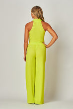 Lime Jewel Crinkle Textured Collar Zip-up 2pc Loungewear Set