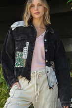 Black Button Down Contrast Patches Corduroy Jacket