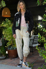 Black Button Down Contrast Patches Corduroy Jacket