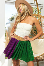 Purple/Green/Must Mardi Gras Sequin Skater Mini Skirt